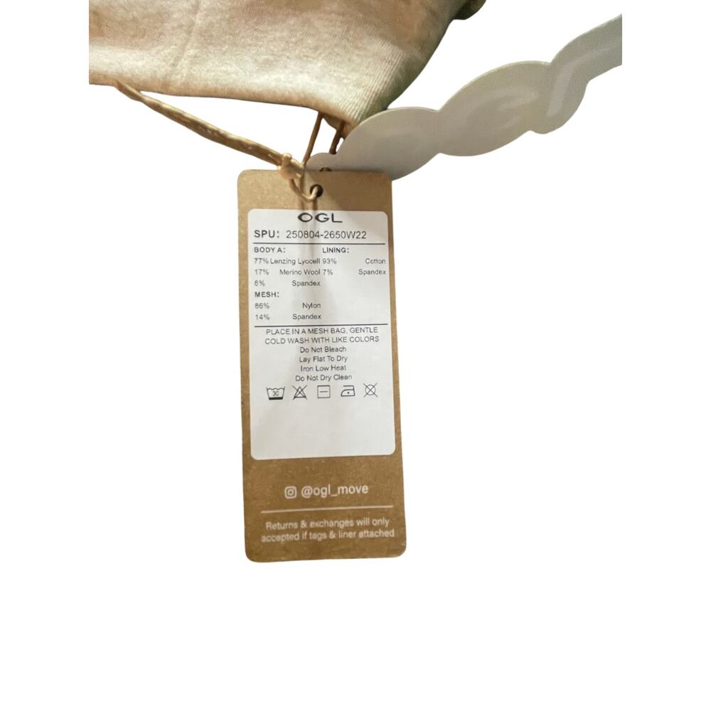 OGL Lyocell Wool Brami S NWT Heather Tan Crewneck Banded Hem Built‑In Bra Top - Picture 8 of 9